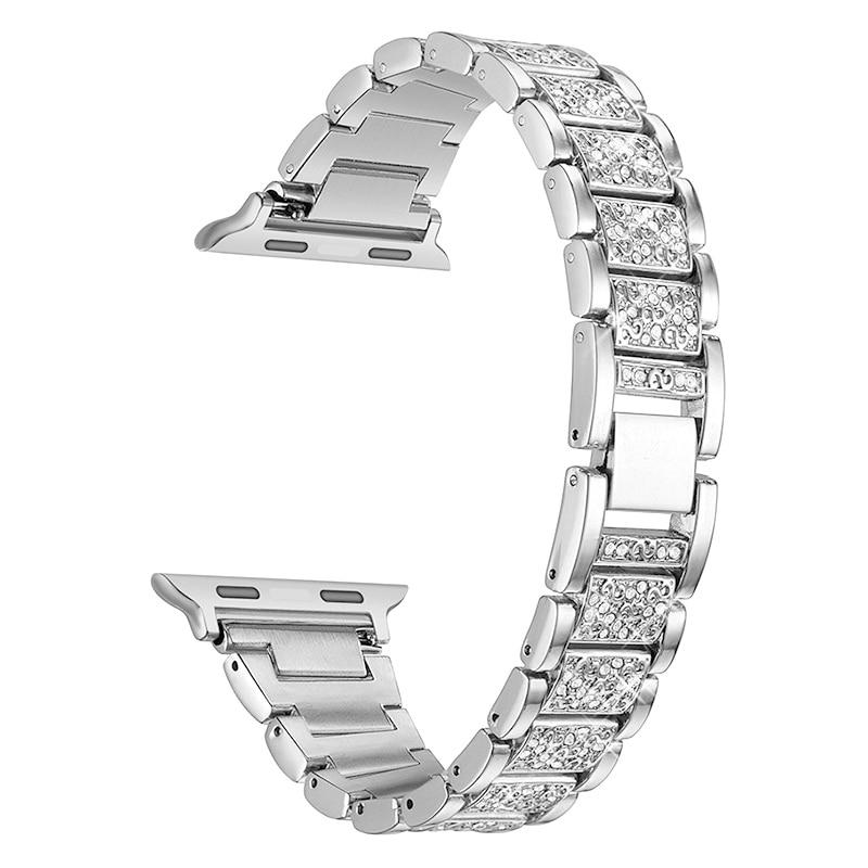 For Apple Watch Band Series 6 5 4 3 2 1 Women Lady Diamond Band Strap for iWatch 6 44MM 40MM 42MM 38MM Stainless Steel Bracelet