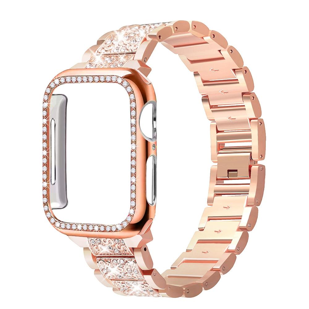 Band + Case Metal Strap For Apple Watch Series 5 Strap 40mm 44mm Diamond Ring 38mm 42mm Stainless Steel Bracelet iwatch 4/3/2/1