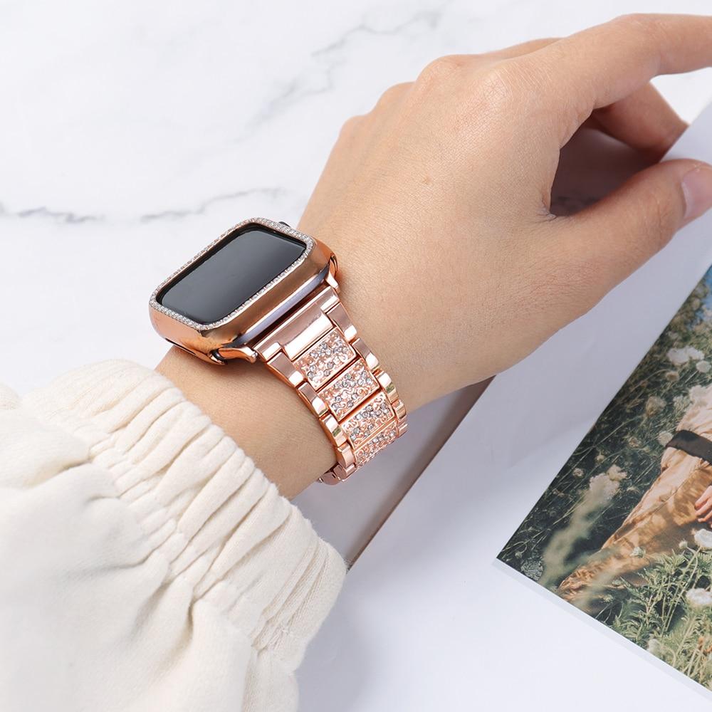 Band + Case Metal Strap For Apple Watch Series 5 Strap 40mm 44mm Diamond Ring 38mm 42mm Stainless Steel Bracelet iwatch 4/3/2/1