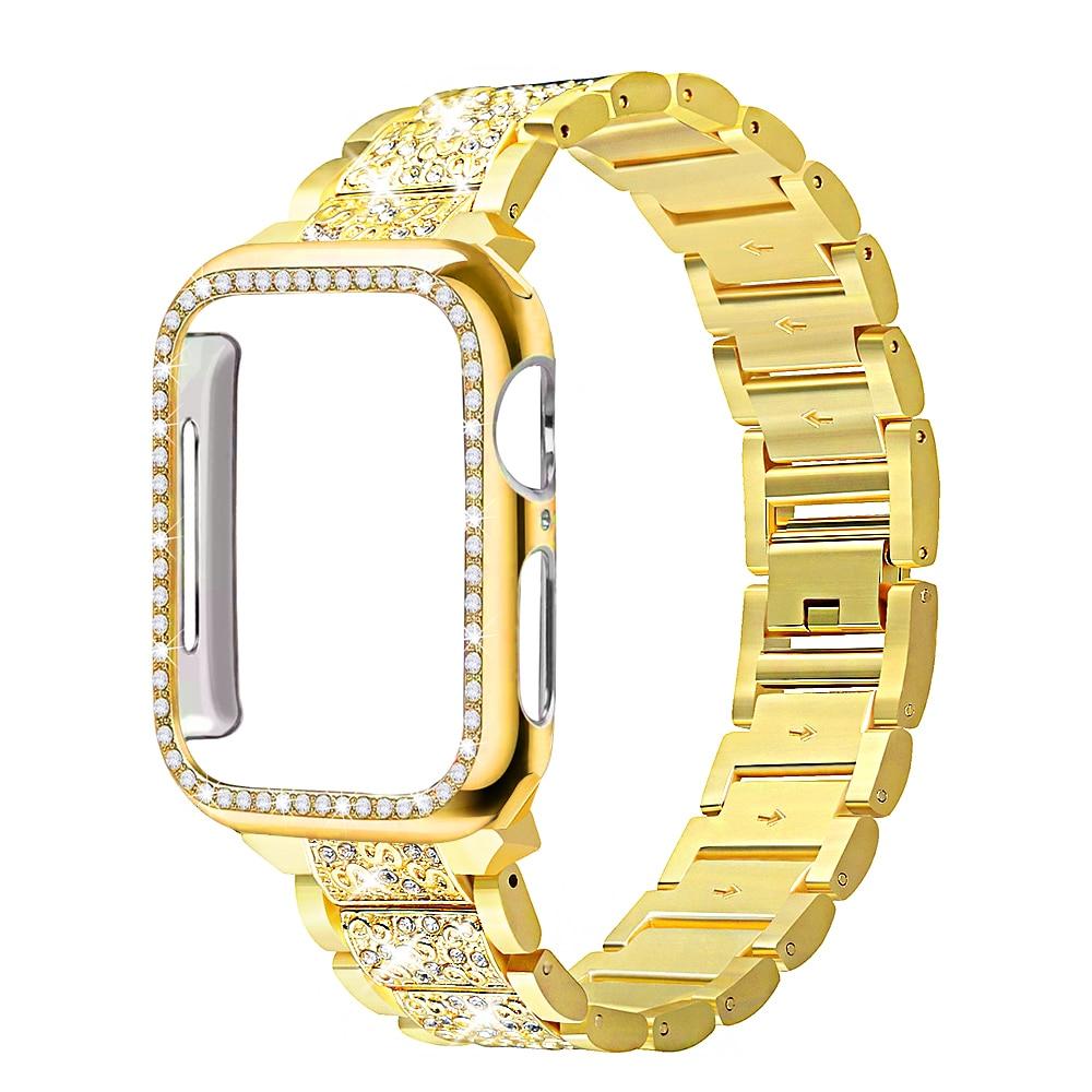 Band + Case Metal Strap For Apple Watch Series 5 Strap 40mm 44mm Diamond Ring 38mm 42mm Stainless Steel Bracelet iwatch 4/3/2/1