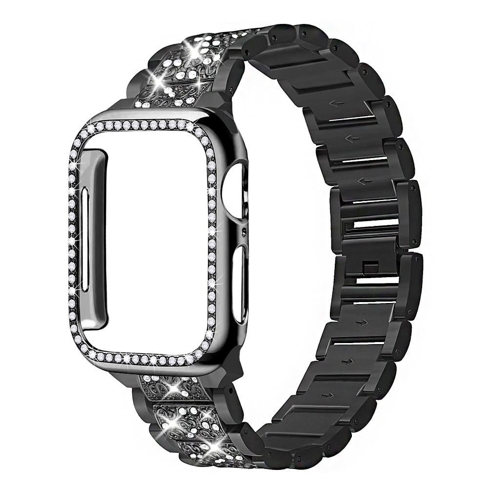 Band + Case Metal Strap For Apple Watch Series 5 Strap 40mm 44mm Diamond Ring 38mm 42mm Stainless Steel Bracelet iwatch 4/3/2/1