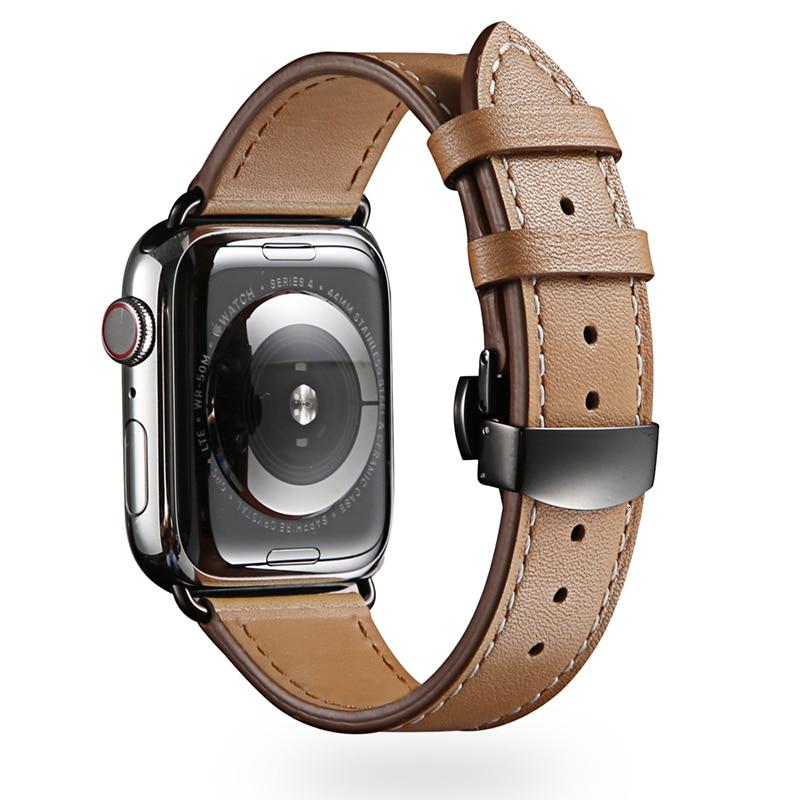 Cow Leather strap For Apple Watch band 44mm bracelet iwatch series 6 5 4 3 2 Luxury steel buckle 42mm loop 38mm Replacement 40mm