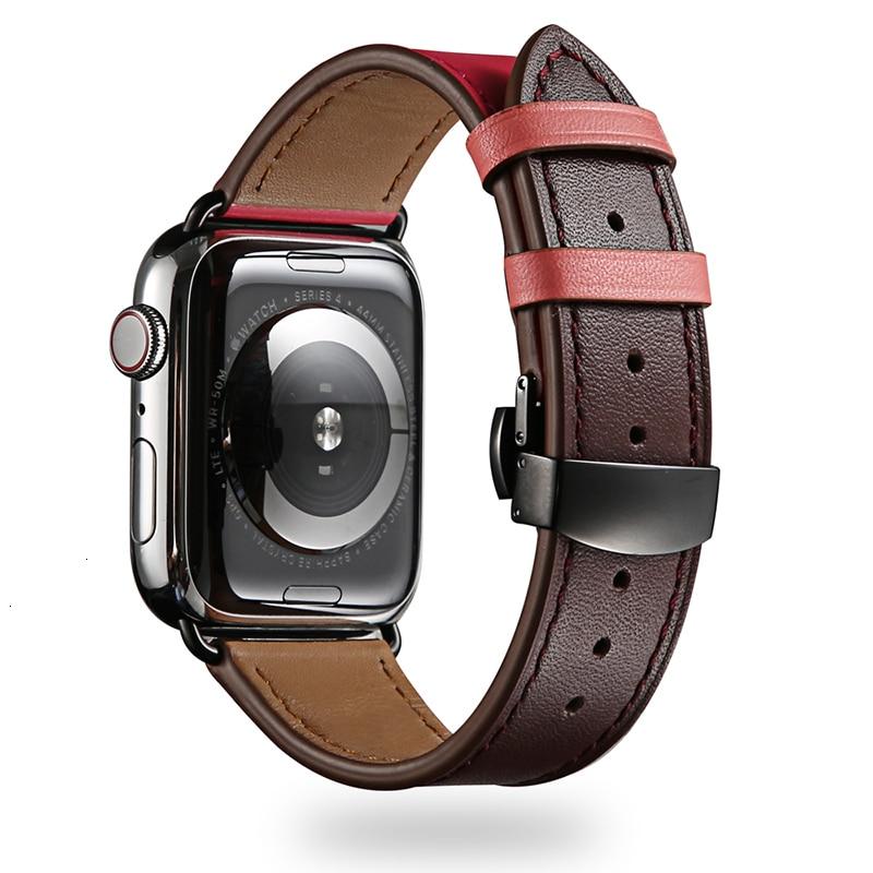 Cow Leather strap For Apple Watch band 44mm bracelet iwatch series 6 5 4 3 2 Luxury steel buckle 42mm loop 38mm Replacement 40mm