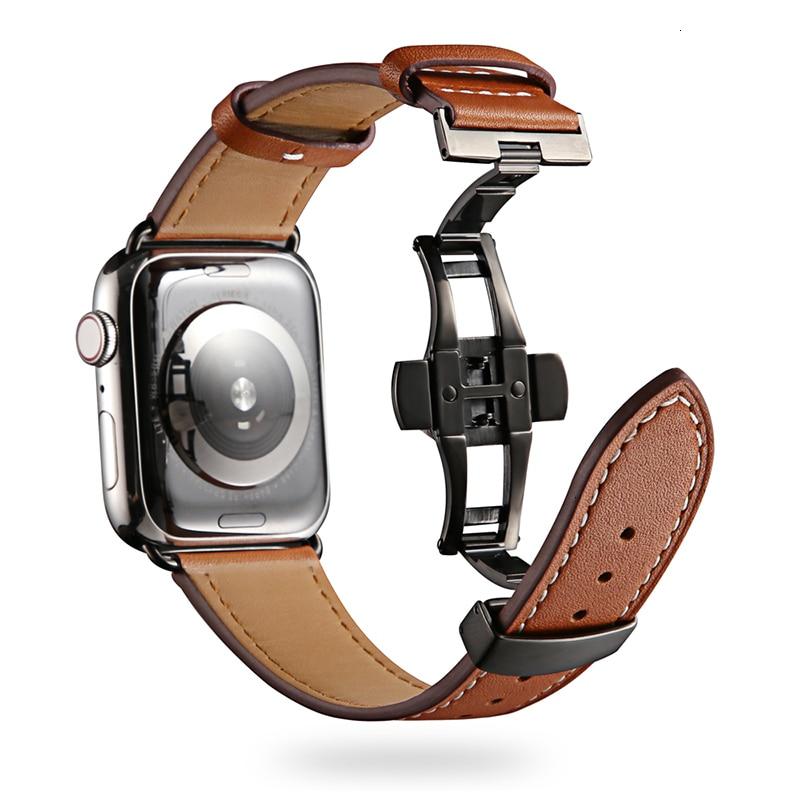 Cow Leather strap For Apple Watch band 44mm bracelet iwatch series 6 5 4 3 2 Luxury steel buckle 42mm loop 38mm Replacement 40mm