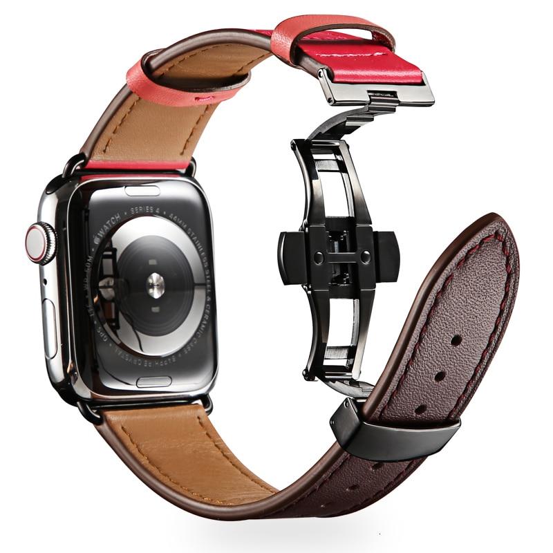 Cow Leather strap For Apple Watch band 44mm bracelet iwatch series 6 5 4 3 2 Luxury steel buckle 42mm loop 38mm Replacement 40mm