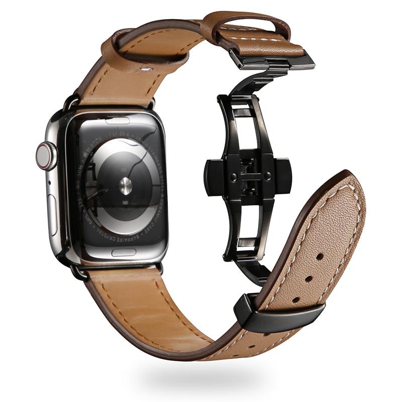 Cow Leather strap For Apple Watch band 44mm bracelet iwatch series 6 5 4 3 2 Luxury steel buckle 42mm loop 38mm Replacement 40mm