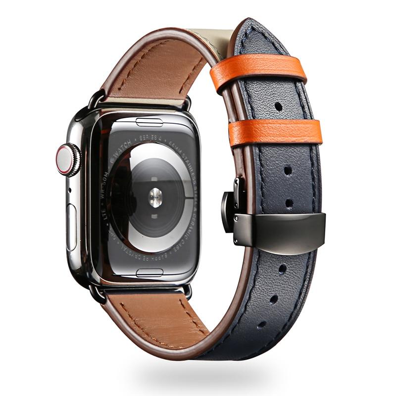 Cow Leather strap For Apple Watch band 44mm bracelet iwatch series 6 5 4 3 2 Luxury steel buckle 42mm loop 38mm Replacement 40mm