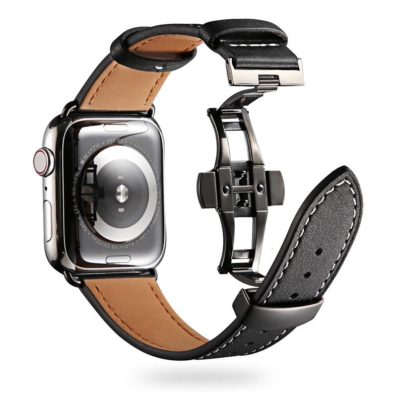 Cow Leather strap For Apple Watch band 44mm bracelet iwatch series 6 5 4 3 2 Luxury steel buckle 42mm loop 38mm Replacement 40mm