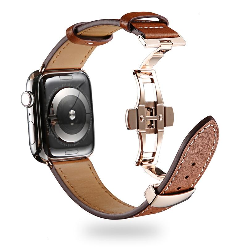 Cow Leather strap For Apple Watch band 44mm bracelet iwatch series 6 5 4 3 2 Luxury steel buckle 42mm loop 38mm Replacement 40mm