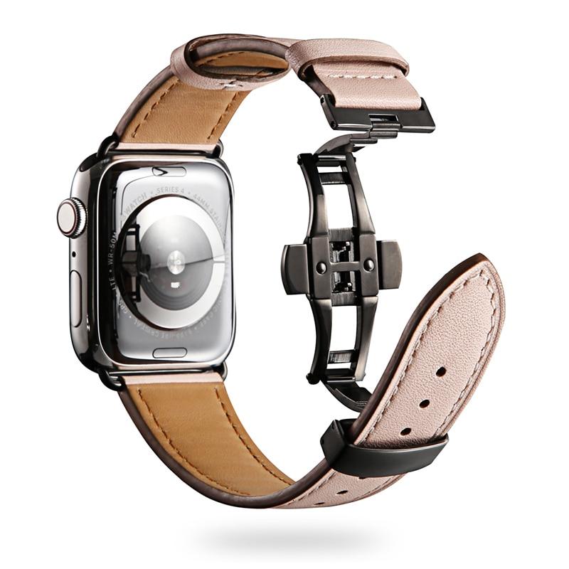 Cow Leather strap For Apple Watch band 44mm bracelet iwatch series 6 5 4 3 2 Luxury steel buckle 42mm loop 38mm Replacement 40mm