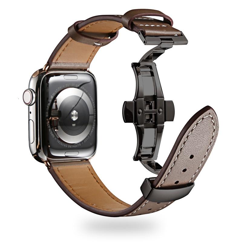 Cow Leather strap For Apple Watch band 44mm bracelet iwatch series 6 5 4 3 2 Luxury steel buckle 42mm loop 38mm Replacement 40mm