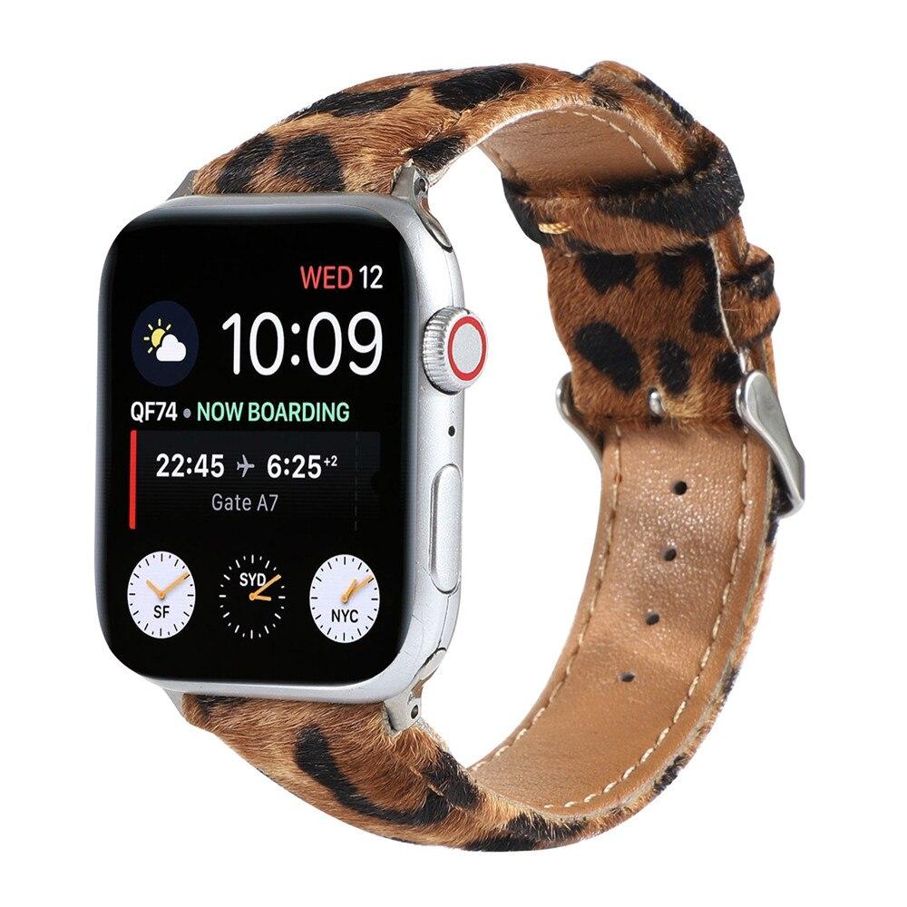 Leopard Grain Personality Strap for Apple Watch Band 40/44mm 38/42mm Fuzzy+Leather Bracelet for iWatch Series 6/SE/5/4/3/2 Belt