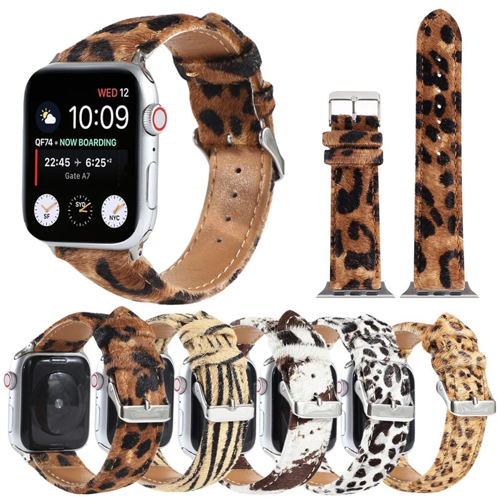 Leopard Grain Personality Strap for Apple Watch Band 40/44mm 38/42mm Fuzzy+Leather Bracelet for iWatch Series 6/SE/5/4/3/2 Belt