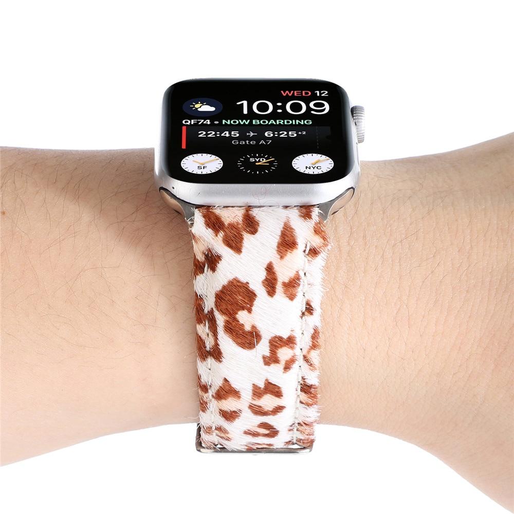 Leopard Grain Personality Strap for Apple Watch Band 40/44mm 38/42mm Fuzzy+Leather Bracelet for iWatch Series 6/SE/5/4/3/2 Belt