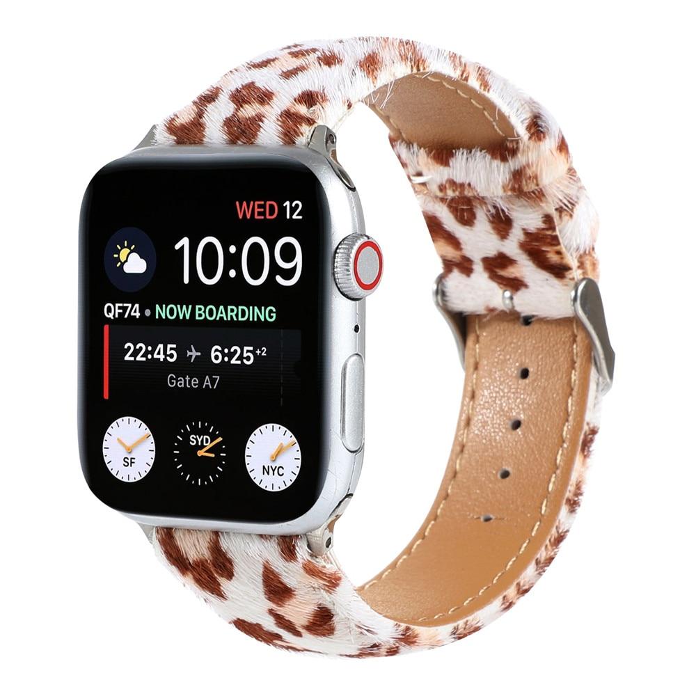 Leopard Grain Personality Strap for Apple Watch Band 40/44mm 38/42mm Fuzzy+Leather Bracelet for iWatch Series 6/SE/5/4/3/2 Belt