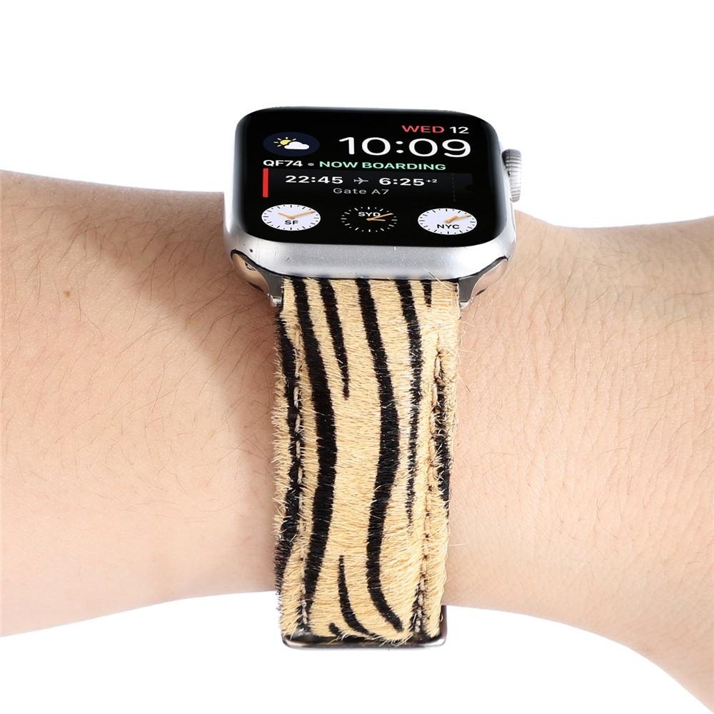 Leopard Grain Personality Strap for Apple Watch Band 40/44mm 38/42mm Fuzzy+Leather Bracelet for iWatch Series 6/SE/5/4/3/2 Belt