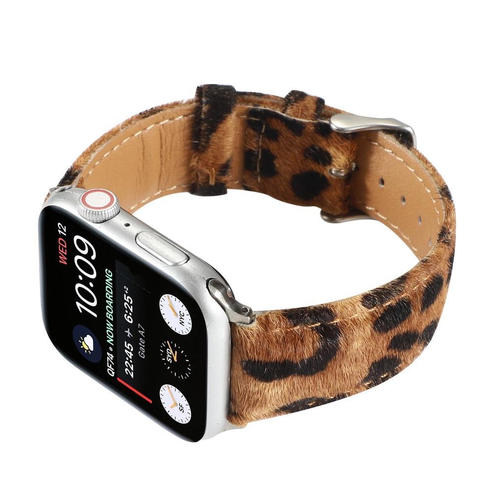 Leopard Grain Personality Strap for Apple Watch Band 40/44mm 38/42mm Fuzzy+Leather Bracelet for iWatch Series 6/SE/5/4/3/2 Belt