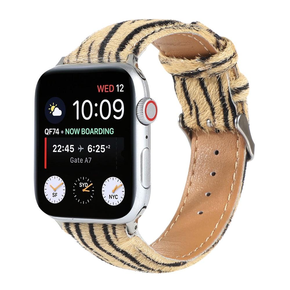 Leopard Grain Personality Strap for Apple Watch Band 40/44mm 38/42mm Fuzzy+Leather Bracelet for iWatch Series 6/SE/5/4/3/2 Belt