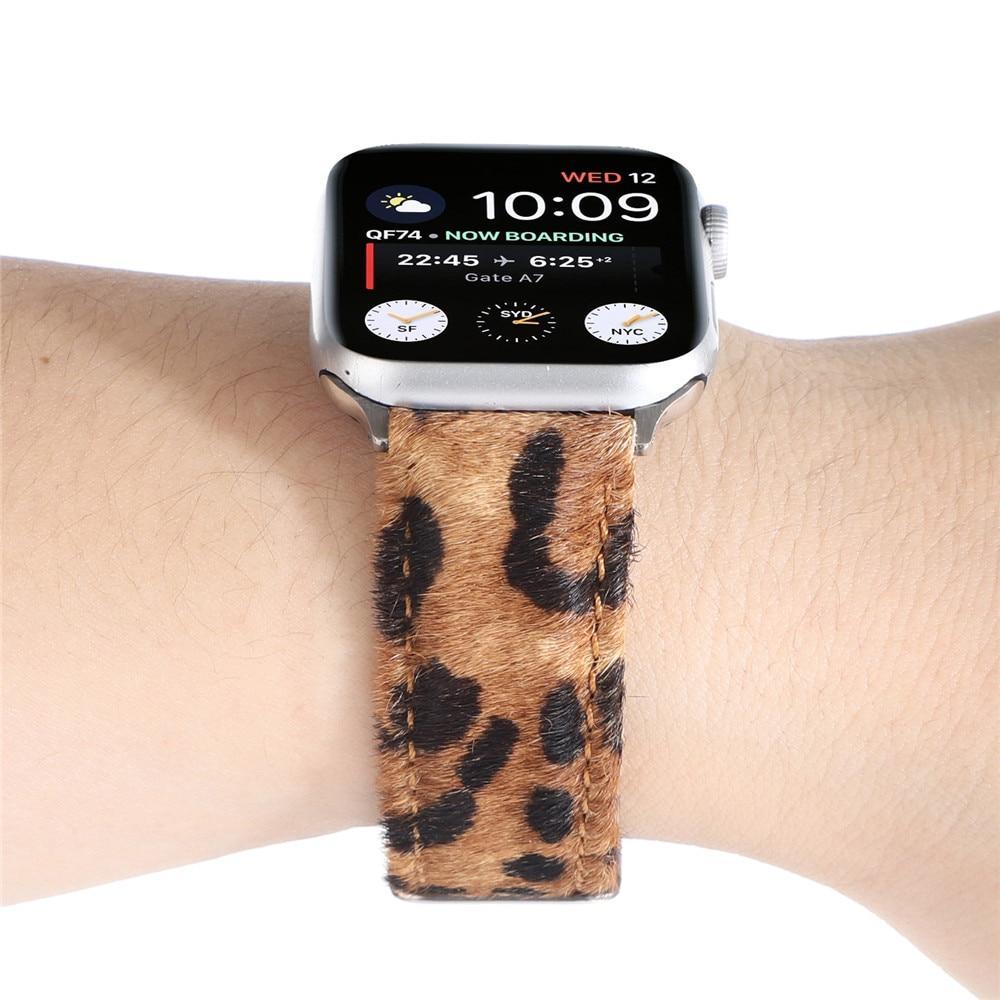 Leopard Grain Personality Strap for Apple Watch Band 40/44mm 38/42mm Fuzzy+Leather Bracelet for iWatch Series 6/SE/5/4/3/2 Belt