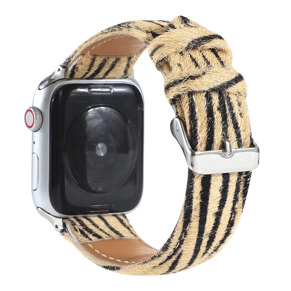 Leopard Grain Personality Strap for Apple Watch Band 40/44mm 38/42mm Fuzzy+Leather Bracelet for iWatch Series 6/SE/5/4/3/2 Belt