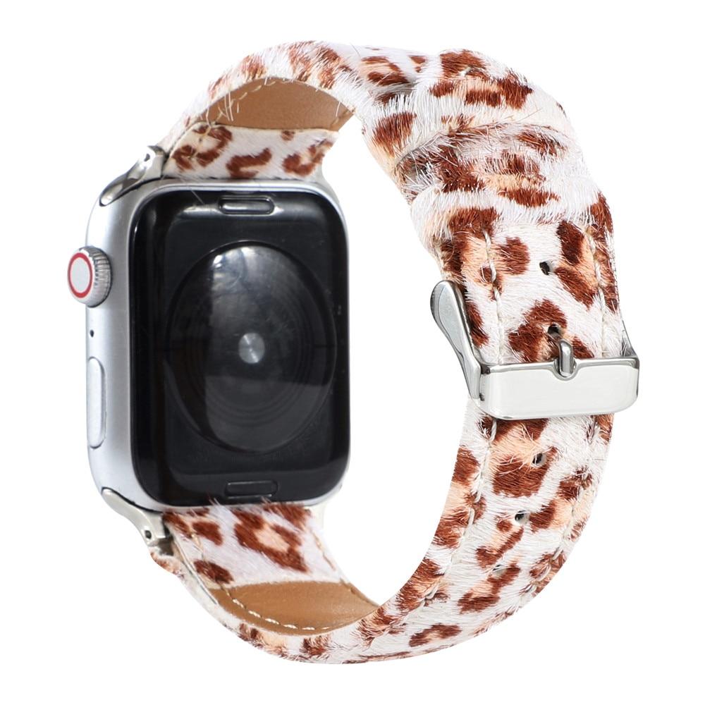 Leopard Grain Personality Strap for Apple Watch Band 40/44mm 38/42mm Fuzzy+Leather Bracelet for iWatch Series 6/SE/5/4/3/2 Belt