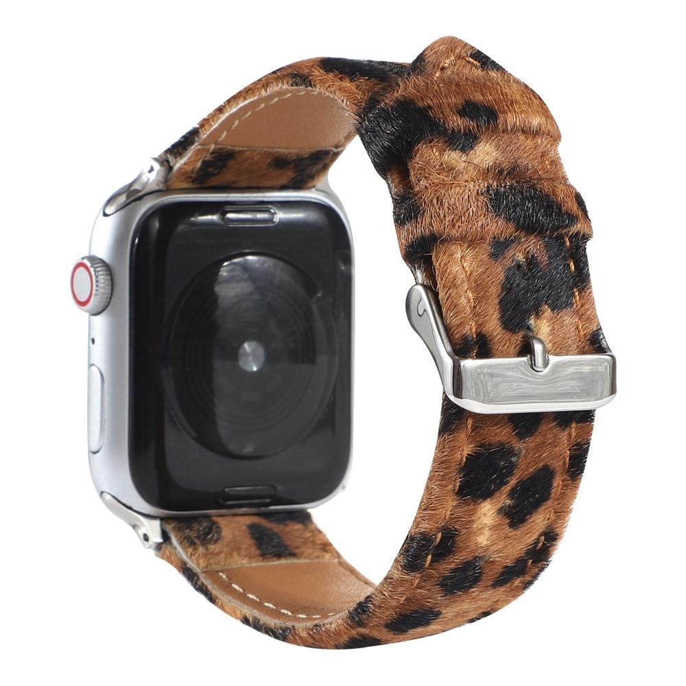 Leopard Grain Personality Strap for Apple Watch Band 40/44mm 38/42mm Fuzzy+Leather Bracelet for iWatch Series 6/SE/5/4/3/2 Belt