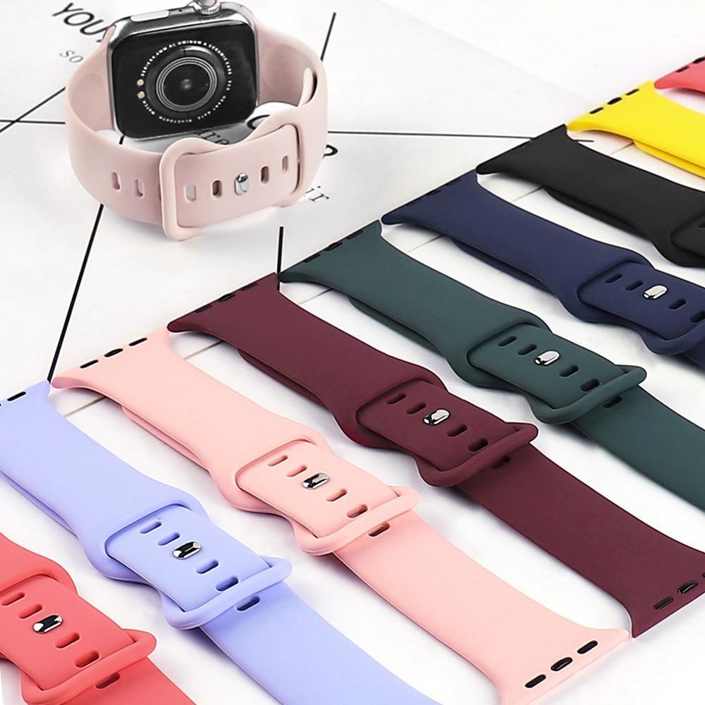 Silicone Sport Band For Apple Watch 6 Se 5 44mm 40mm Rubber Bracelet Belt Watchband Strap on Smart iWatch Series 4 321 38mm 42mm