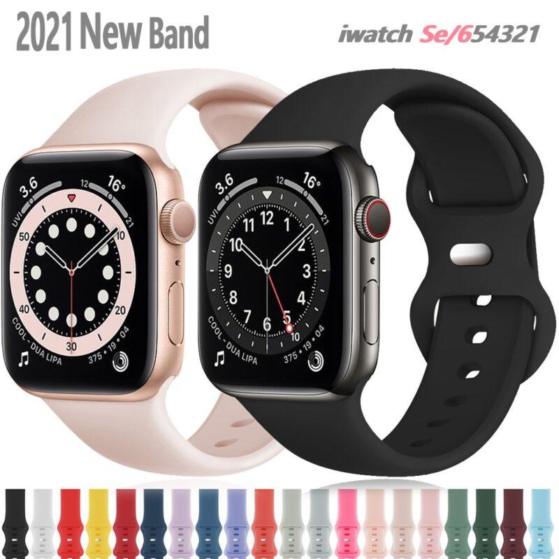 38/44 For Apple Watch Silicone Sport Band 6 Se 5 44mm 40mm Rubber Bracelet Belt Watchband Strap on Smart iWatch Series 4 3 2 1 38mm 42mm