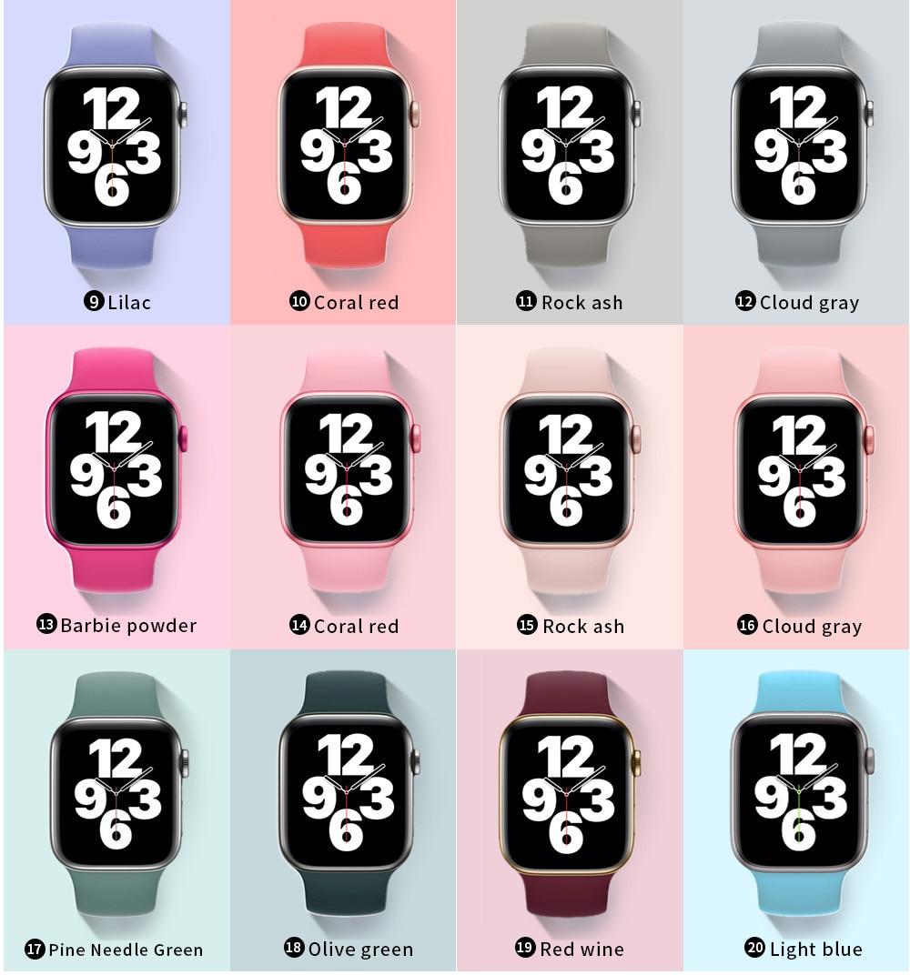 Silicone Sport Band For Apple Watch 6 Se 5 44mm 40mm Rubber Bracelet Belt Watchband Strap on Smart iWatch Series 4 321 38mm 42mm
