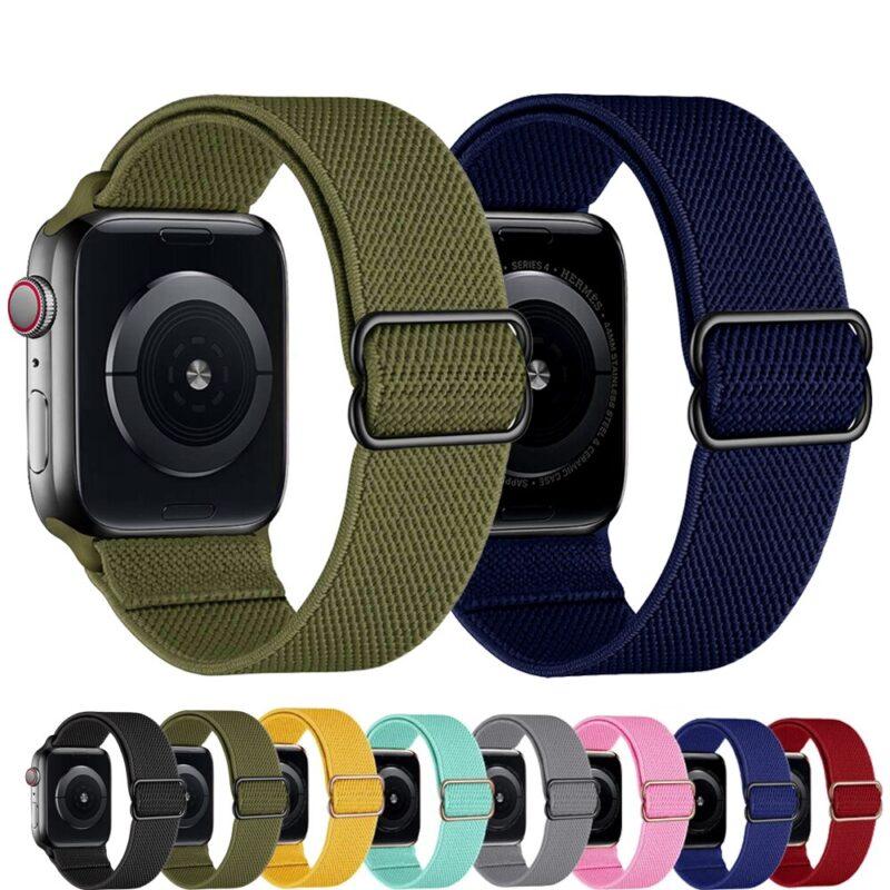 Adjustable Elastic Nylon Solo Loop Bracelet iWatch Series 3 4 5 6 Scrunchie Strap For Apple Watch Band 40mm 44mm 38mm 42mm