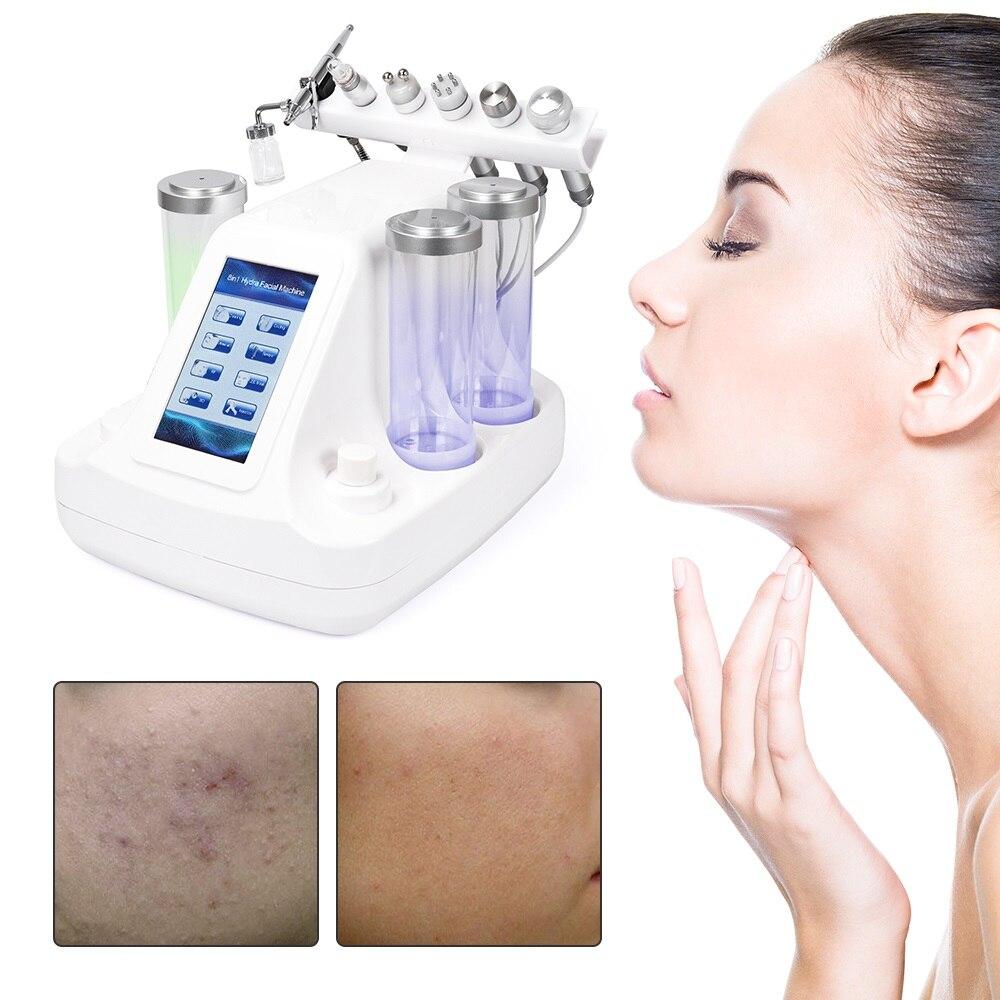 6 In 1 Small Bubbles Ultrasonic RF Hydra Deep Facial Ance Pore Cleaner Facial Massage Machine BIO Light Skin Care Device