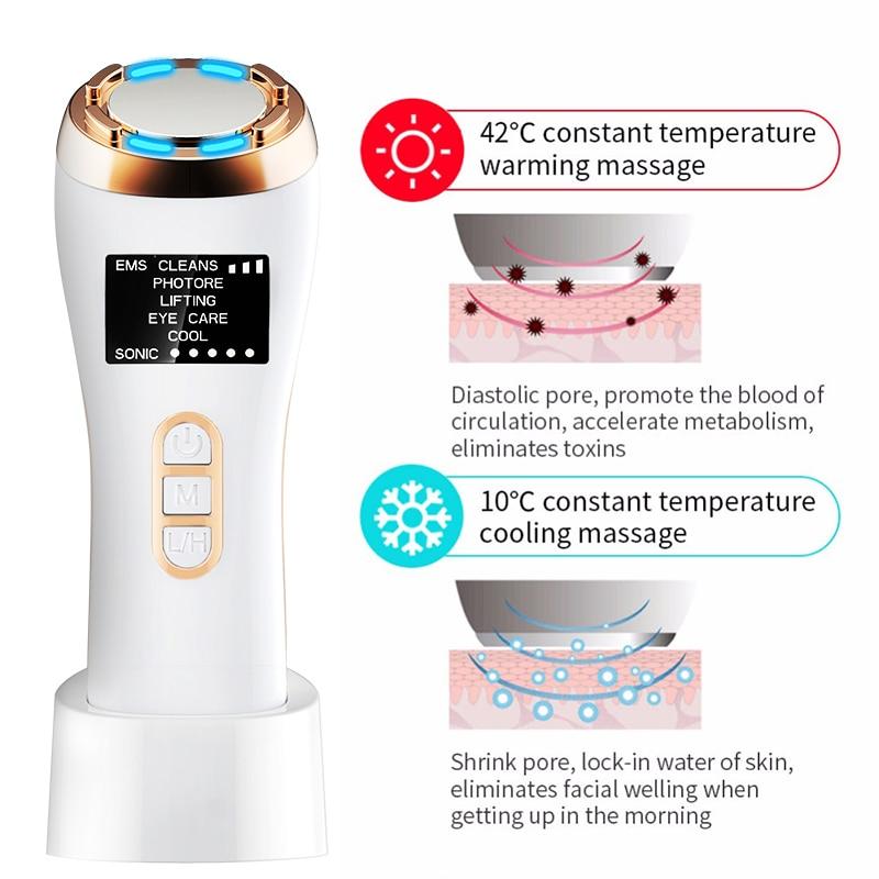 7in1Face Beauty EMS Mesotherapy Electroporation RF Radio Frequency LED Photon Skin Tightening Rejuvenation Facial Massager Lift