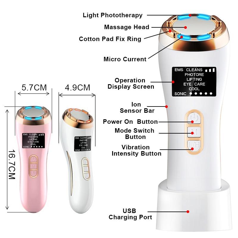 7in1Face Beauty EMS Mesotherapy Electroporation RF Radio Frequency LED Photon Skin Tightening Rejuvenation Facial Massager Lift