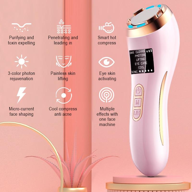 7in1Face Beauty EMS Mesotherapy Electroporation RF Radio Frequency LED Photon Skin Tightening Rejuvenation Facial Massager Lift