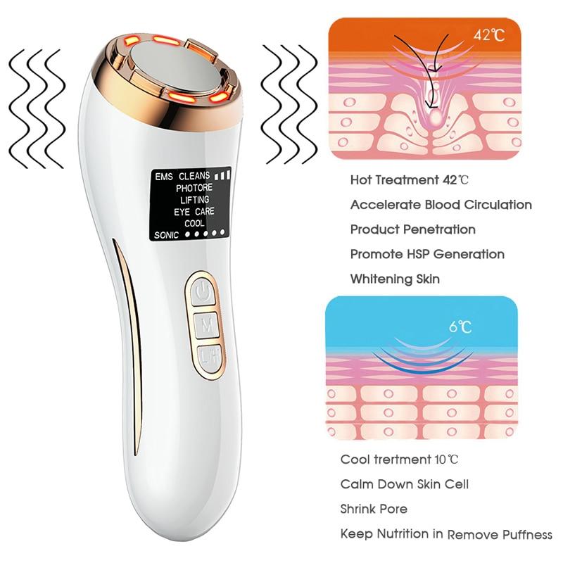 7in1Face Beauty EMS Mesotherapy Electroporation RF Radio Frequency LED Photon Skin Tightening Rejuvenation Facial Massager Lift