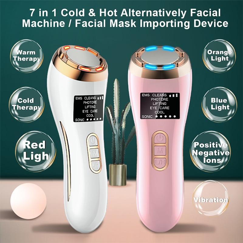 7in1Face Beauty EMS Mesotherapy Electroporation RF Radio Frequency LED Photon Skin Tightening Rejuvenation Facial Massager Lift