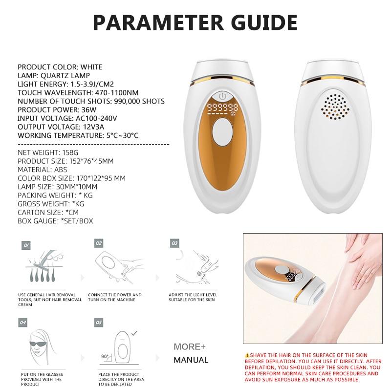 LCD Laser Epilator IPL Hair Removal Device 999000 Flash Auto Mode Painless Bikini Trimmer Photoepilation for Women Men