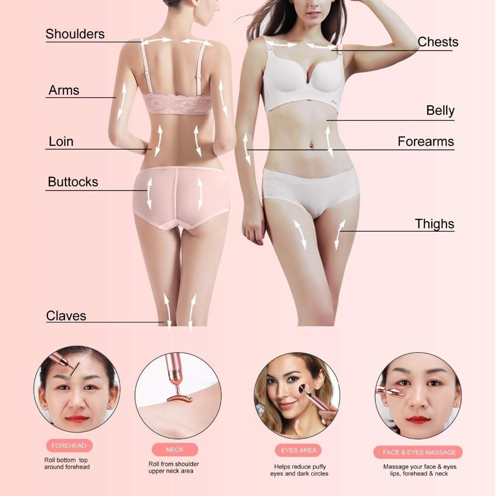 4 in 1 Vibrating Rose Quartz Roller Face Roller Eye Massager Jade Roller T/V Shaped Face Lifting Slimming Beauty Bar Massager