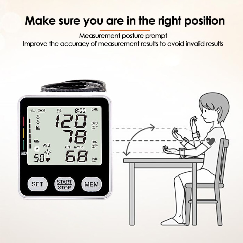 Digital Wrist Blood Pressure Monitor Automatic Sphygmomanometer English Voice BP Tonometer Heart Rate Pulse Meter Tensiometer