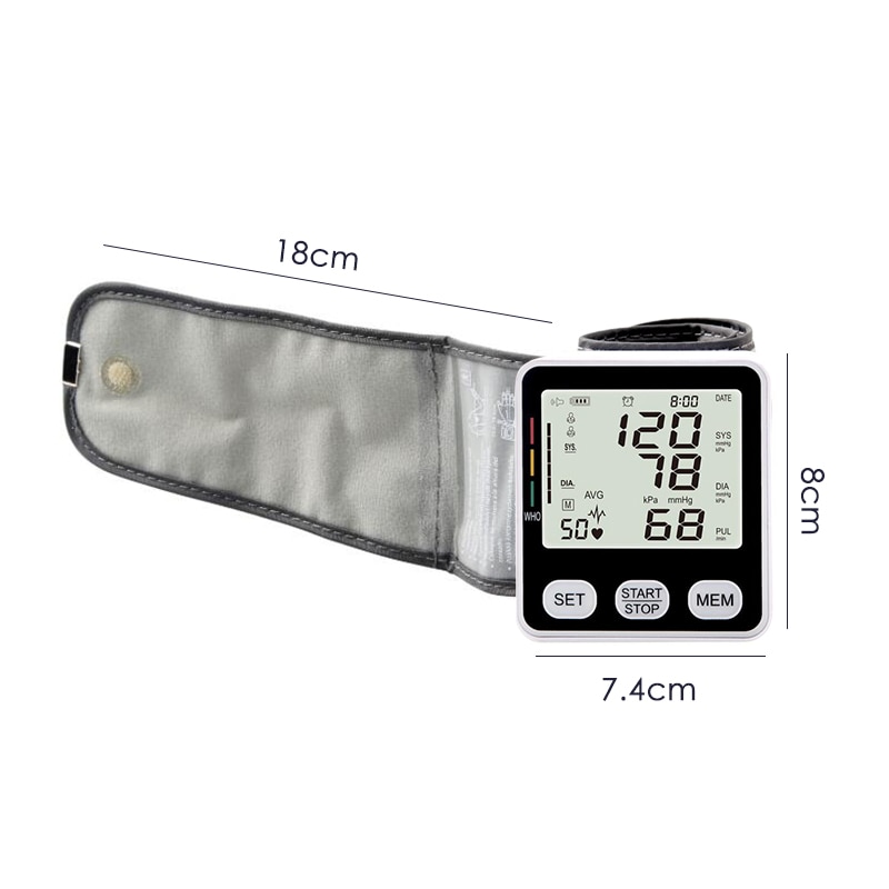 Digital Wrist Blood Pressure Monitor Automatic Sphygmomanometer English Voice BP Tonometer Heart Rate Pulse Meter Tensiometer