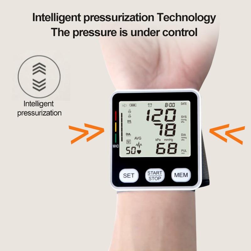 Digital Wrist Blood Pressure Monitor Automatic Sphygmomanometer English Voice BP Tonometer Heart Rate Pulse Meter Tensiometer