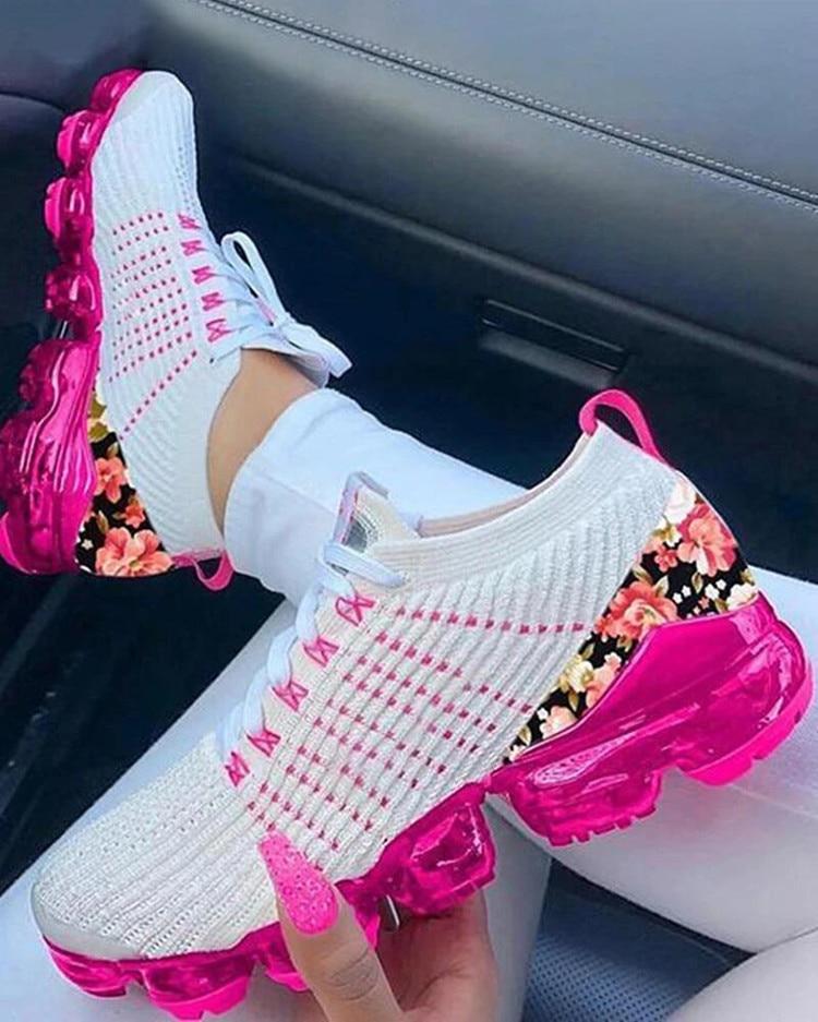 Hot Sale New Style Women's Air Cushion Net Shoes 2021 Fashion Flying Woven Women's Shoes Front Lace-Up Breathable Running Shoes