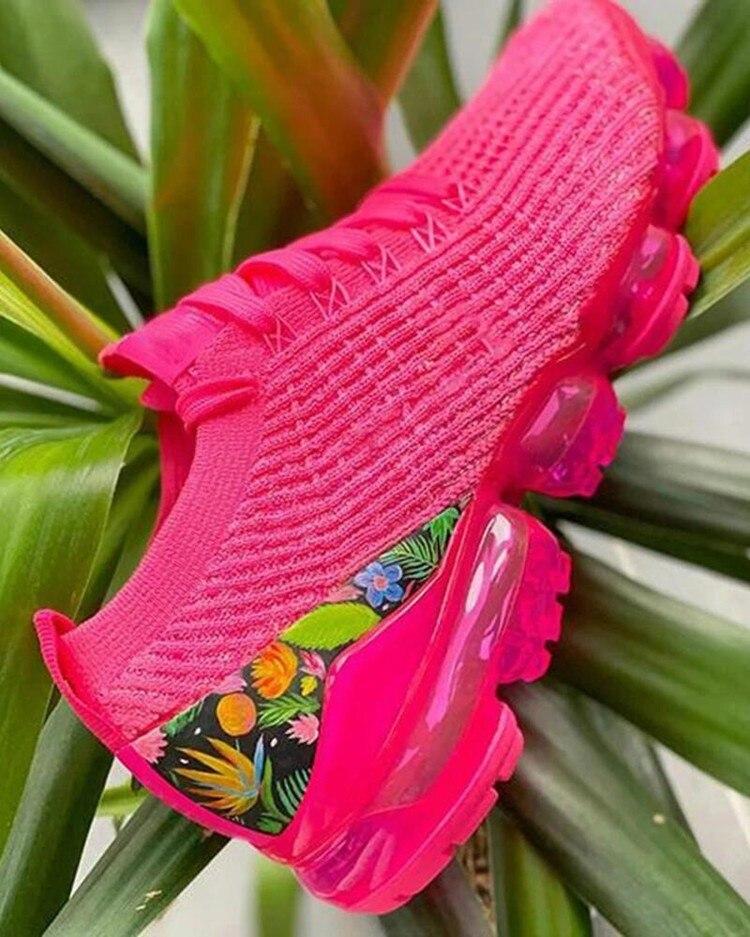 Hot Sale New Style Women's Air Cushion Net Shoes 2021 Fashion Flying Woven Women's Shoes Front Lace-Up Breathable Running Shoes