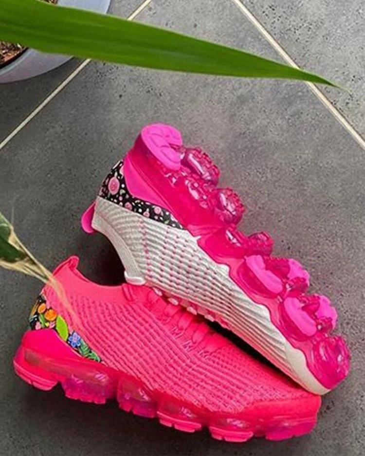 Hot Sale New Style Women's Air Cushion Net Shoes 2021 Fashion Flying Woven Women's Shoes Front Lace-Up Breathable Running Shoes
