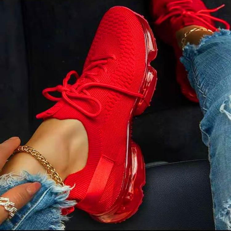 Hot Sale New Style Women's Air Cushion Net Shoes 2021 Fashion Flying Woven Women's Shoes Front Lace-Up Breathable Running Shoes