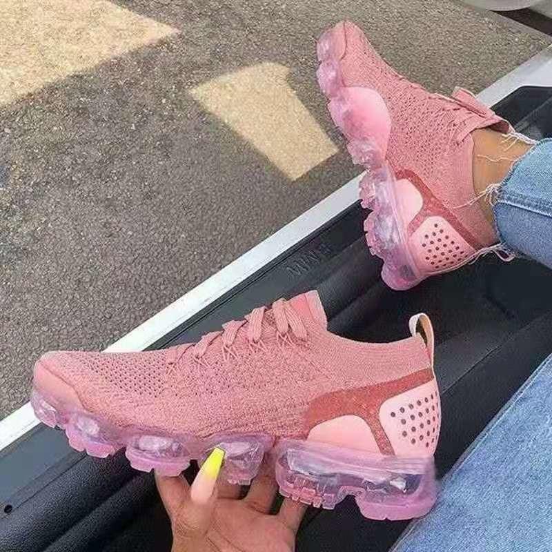 Hot Sale New Style Women's Air Cushion Net Shoes 2021 Fashion Flying Woven Women's Shoes Front Lace-Up Breathable Running Shoes