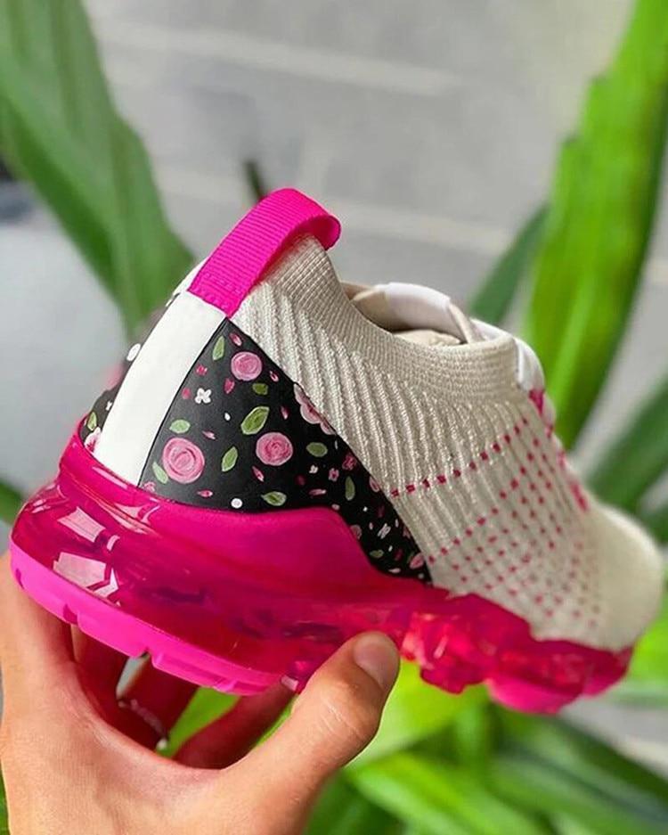 Hot Sale New Style Women's Air Cushion Net Shoes 2021 Fashion Flying Woven Women's Shoes Front Lace-Up Breathable Running Shoes