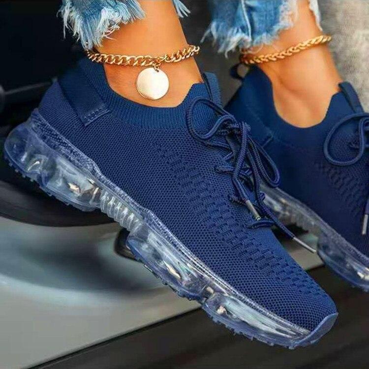 Hot Sale New Style Women's Air Cushion Net Shoes 2021 Fashion Flying Woven Women's Shoes Front Lace-Up Breathable Running Shoes