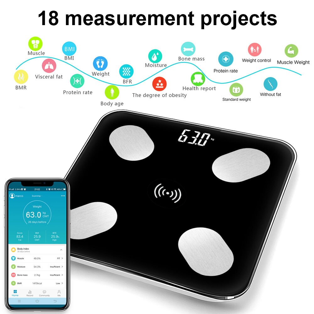 Bluetooth Body Fat Scale Electronic Smart Scale Scales Bathroom LED Digital Body Weight Scale Balance Body Composition Analyzer