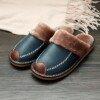 Black New Men Leather Slippers Warm Indoor Slipper Waterproof Home House Shoes  3